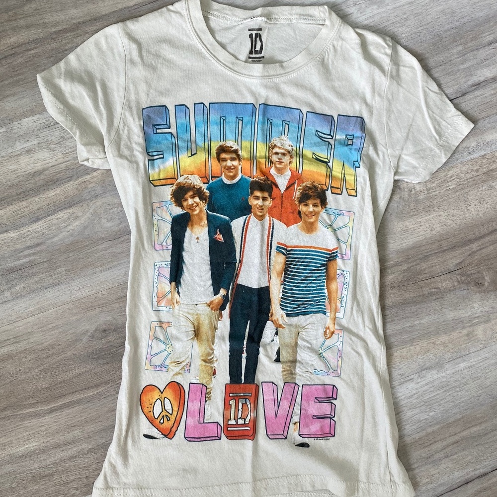 Vtg One Direction merch 1D band summer love T Shirt Liam Payne Harry Styles Sz S